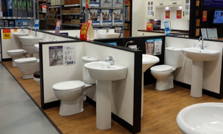 Bathroom suites on display in a B & Q store.