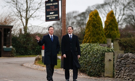David Cameron and George Osborne visiting the set of Emmerdale on the Harewood Estate near Leeds.