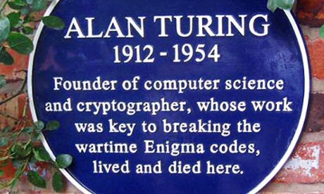 A blue plaque commemorating Alan Turing outside his old home in Wilmslow