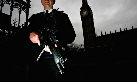 Police stand guard in Westminster