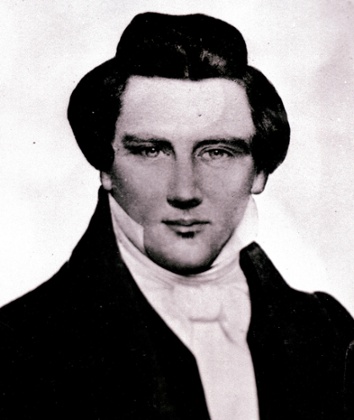 This image of Mormon prophet Joseph Smith Jr, a copy of a daguerreotype made circa 1843-1844.