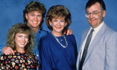 Ian Smith, right, as Harold Bishop, alongside lesser stars Kylie Minogue (Charlene), Craig Maclachlan (Henry) and Anne Charleston (Madge Ramsey).