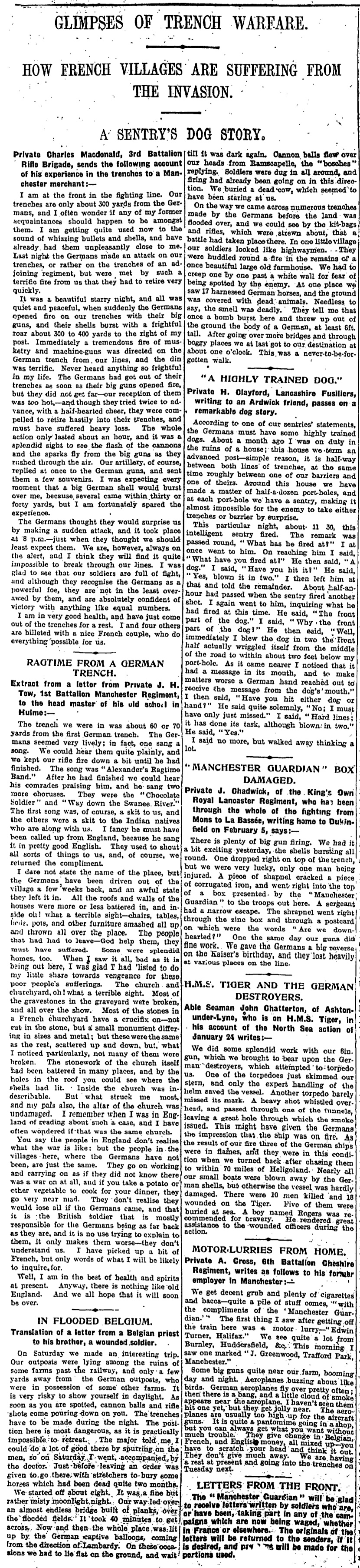 Letters From The Front Give A Glimpse Of Trench Warfare From The Archive 19 February 1915 World News The Guardian