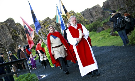 Hilmar Örn Hilmarsson leads a procession 