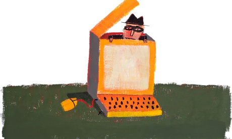 Masked Man Hiding Inside Computer