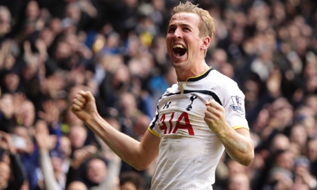 Harry Kane celebrates scoring Tottenham's winner in his first north London derby.