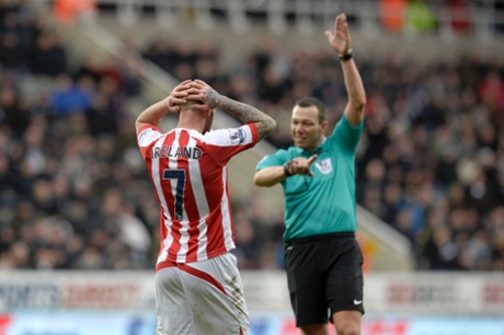 Stephen Ireland reacts after seeing his goal ruled out by referee Kevin Friend.