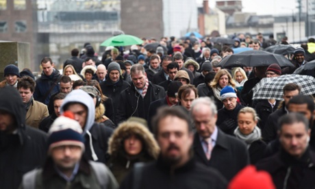 Commuters walking across London Bridge in London, taken on 5 February 2015.