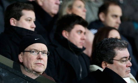 Winter sports … Prince Albert of Monaco watches the Premier League match between Swansea City and Sunderland AFC on 7 February.