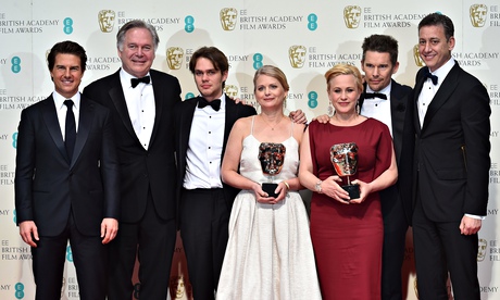 Boyhood producer Cathleen Sutherland with other winners at the 2015 Baftas.