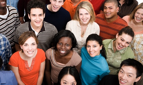 Elevated view of young people