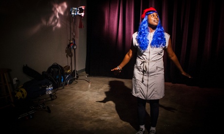 Issa Rae acts out a scene for her web series called 