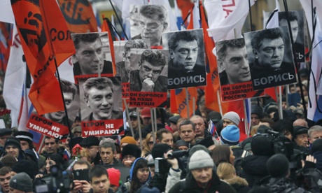 People march in memory of Boris Nemtsov.