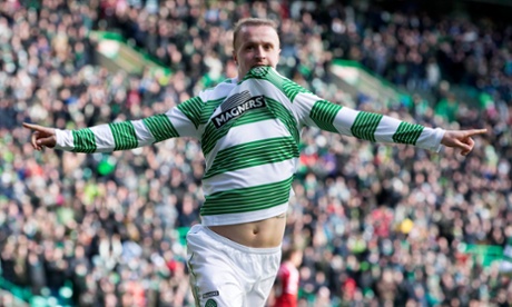 Leigh Griffiths celebrates scoring the penalty.