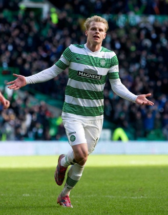 Gary Mackay-Steven celebrates scoring Celtic's third goal.