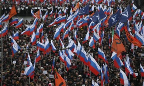 Thousands of people attend the march in Moscow.