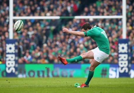 Jonathan Sexton of Ireland kicks a penalty.