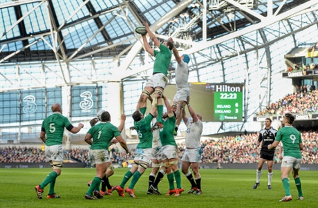 Devon Toner, Ireland, wins possession from an England lineout.