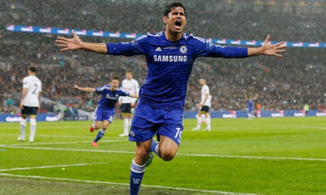 Diego Costa celebrates Chelsea's second goal.
