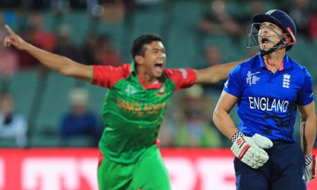 England's James Taylor reacts after being dismissed by the Bangladesh bowler Taskin Ahmed in their Cricket World Cup match