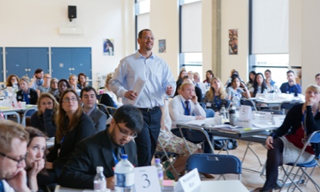 Doug Lemov passes on his classroom tips to a workshop of newly qualified teachers, at Walworth Academy, London.