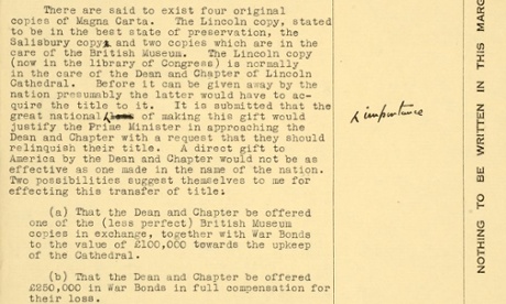 Section of proposal to offer Magna Carta as a gift to the US.