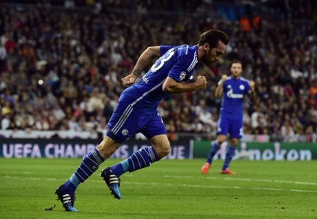 Christian Fuchs celebrates his goal.