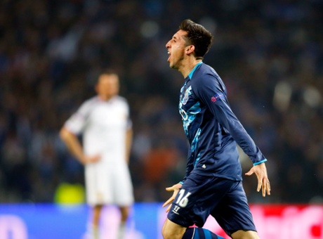 Porto's Hector Herrera celebrates his goal.