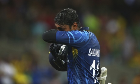 SYDNEY, AUSTRALIA - MARCH 08: Kumar Sangakkara of Sri Lanka looks dejected after being dismissed by James Faulkner of Australia  during the 2015 ICC Cricket World Cup match between Australia and Sri Lanka at Sydney Cricket Ground on March 8, 2015 in Sydney, Australia.  (Photo by Ryan Pierse/Getty Images)CricketOne Day Cricket