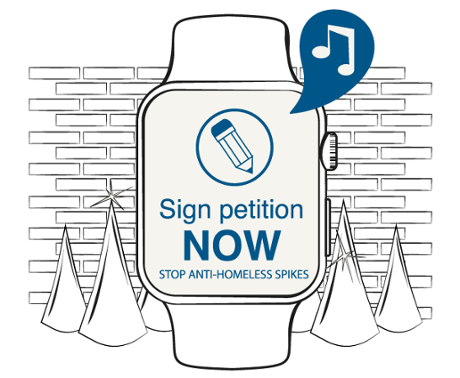 Smartwatch illustration showing it vibrating near areas of social action