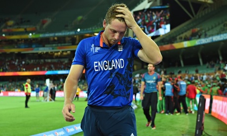 Jos Buttler leaves the field after England are knocked out of the 2015 Cricket World Cup