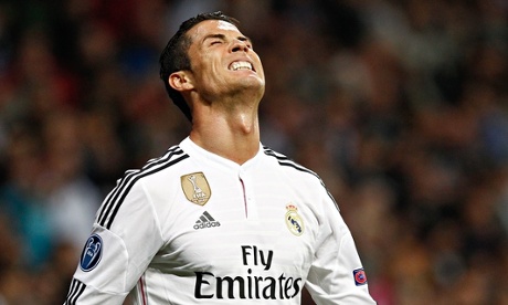 Cristiano Ronaldo looks up in anguish during Real Madrid's loss to Schalke at the Bernabéu 
