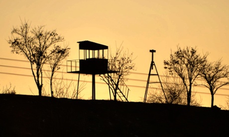 A Turkish border post on the barbed wire fence with Syria.