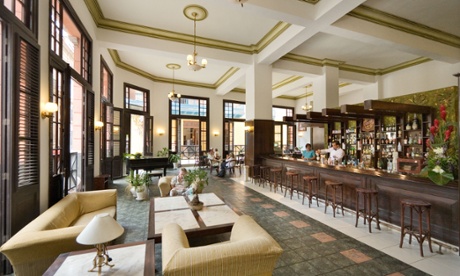 The lobby and bar of the Ambos Mundos Hotel, Havana