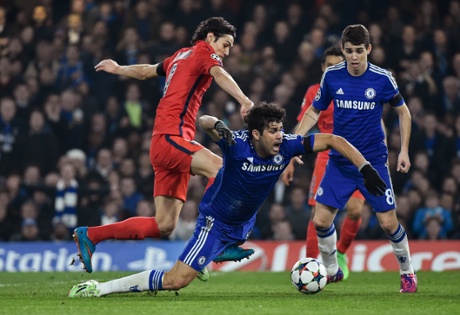 Diego Costa goes down in the area.