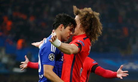 Diego Costa and David Luiz clash.