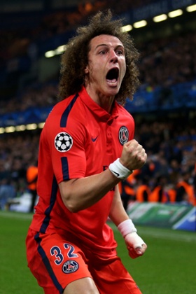 David Luiz celebrates after scoring the equaliser.