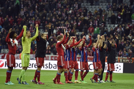 Bayern Munich’s players celebrate.