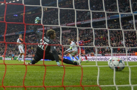 Andriy Pyatov looks after the ball as Mario Goetze scores the 7th.