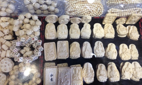 Mass produced ivory products on sale in a shop in China