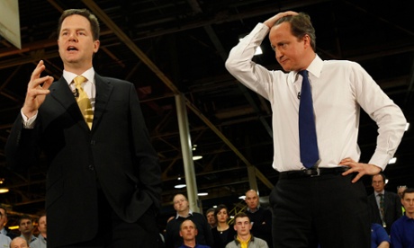 The British prime minister, David Cameron and the deputy prime minister, Nick Clegg, answer questions from the public in 2012.
