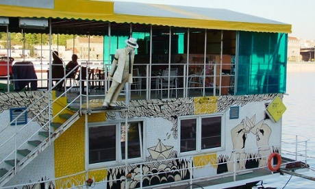 A statue of Michael Jackson swings off the edge of 20/44, Belgrade's 