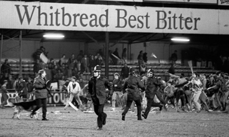 Millwall fans fighting pitched battles with police during FA Cup game against Luton Town, 1985