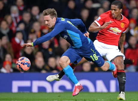 Antonio Valencia struggles to contain Nacho Monreal during Manchester United's FA Cup defeat to Arsenal.
