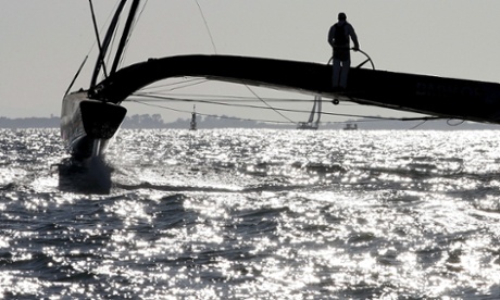 Team BMW Oracle gliding to victory in the 33rd America's Cup off the coast of Valencia.