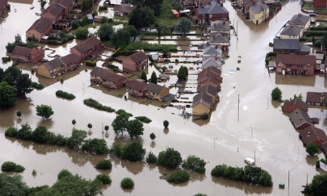 Aerial view of the village of Catcliffe, near Sheffield, during the floods of 2007.