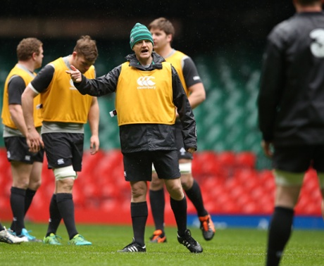 Joe Schmidt putting his players through their paces during the captain's run in Cardiff on Friday.
