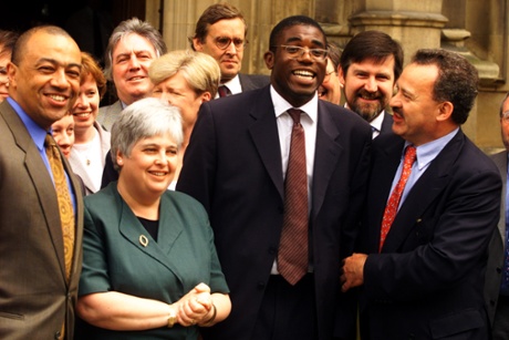 David Lammy (second from right) arriving at the House of Commons for his first day as an MP in 2000.
