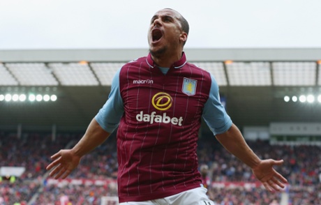 Aston Villa's Gabriel Agbonlahor can't contain his delight after scoring.