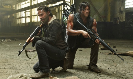 Andrew Lincoln as Rick Grimes and Norman Reedus as Daryl Dixon in The Walking Dead.